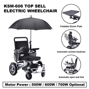 Fauteuil roulant électrique léger en alliage d'aluminium KSM-606, inclinable automatiquement, design pliable, moteur 500W-700W, confortable et pliable - Product Image 5