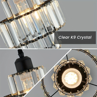 Suspension moderne minimaliste en fer à double couche avec cristaux, super lumineuse et à intensité variable, taille moyenne, pour chambre et salle à manger