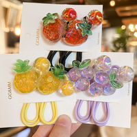 Groothandel 2 stuks/set Zoete Glitter Fruit Acryl Haarbandjes Aardbei Kers Elastische Haarbandjes Kinderen Meisjes Kraaltjes Haaraccessoires