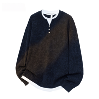 Pull Homme Col Henr Printemps Automne Nouvelle Collection Marque Tendance Style Décontracté Rétro Deux Pièces Texture Contraste de Couleurs Motif Floral
