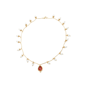 Nuova Collana Elegante con Ciondolo in Cristallo Arancione, Placcata in <span class=keywords><strong>Oro</strong></span> 24K, Gioiello Raffinato in Ottone con Perle per Donna - Product Image 1