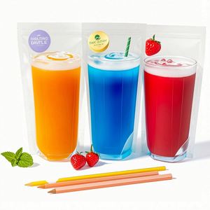 Bolsas de Bebidas Laminadas de Mylar de Grado Alimenticio con Impresión Personalizada OEM, Boquilla y Pajita, Logotipo y Color Personalizados para Envasado de Jugos Transparentes - Product Image 3