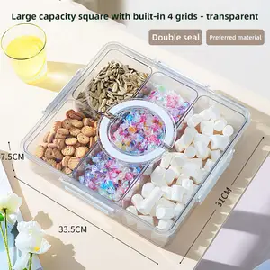 Choice Fun Wholesale Transparent Square Plastic Serving Dishes Divided Platter Dry Fruit Plates Serving Tray With Handle