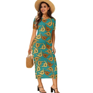 Indossa su misura ogni giorno elegante abito stampato su richiesta Shaka segno a mano gonna lunga girocollo a maniche corte di alta qualità da donna - Product Image 3