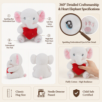 Peluche éléphant blanc personnalisée tenant un cœur rouge, animal en peluche, cadeau de la Saint-Valentin, peluche éléphant douce