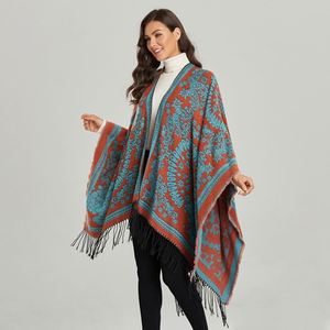 Autumn/Winter Women's Retro Ethnic Argyle Shawl <b>Scarf</b> Split Travel Outerwear Warm Reversible Lightweight - Product Image 4