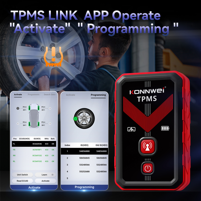 2026 New Konnwei Tk100 Tpms Sensor Programmer Car Tire Pressure System Tpms Programming Tool for Konnwei Tpms Sensor 433 315