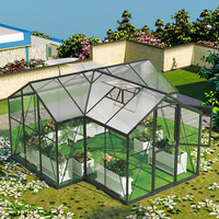 Serre en verre moderne pour jardin, véranda pour le jardinage, l'entretien des plantes et la vie en plein air, cadre en aluminium durable, facile à assembler