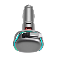 Pengisi Daya Mobil Mini 50W Retractable 3 Port PD QC3.0 USB C Adaptor Pengisian Cepat 12V 24V dengan Kabel Retractable Terintegrasi Untuk Ponsel