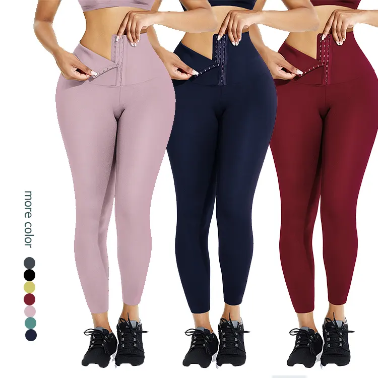 HEXIN Breathable Hooks Waist Trainer Corset High Waist Yoga Pants Gym Leggings Women Fitness Apparel Butt Lift Yoga Pants