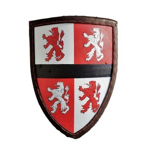 Escudo de Batalla Medieval Redondo de Madera y Metal, Diseño de Caballero, Impresión en Grabado Rojo y Negro, Imitación Antigua Tallada, Decoración con Logotipo Personalizado - Product Image 2