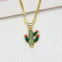 Collar NZ1717 con Colgante de Cactus en Maceta, Chapado en Oro, con Micro Pavé de Circonitas, para Mujer, Joyería de Verano