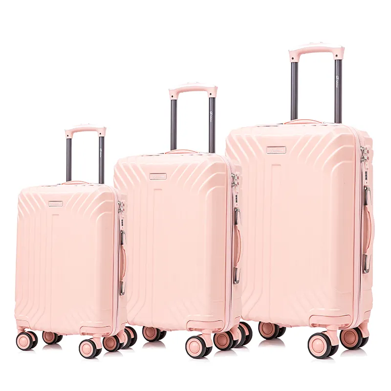 حقيبة سفر بعجل للسيدات وردية من ABS عالية الجودة طقم حقائب 3 قطع للفتيات