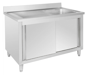 Fregadero Doble Cuadrado de Acero Inoxidable 201/304 con Puerta Corredera y Escurridor, Mueble de Acero Inoxidable para Comedor, Suministro de Fábrica VICTORY KITCHEN - Product Image 5