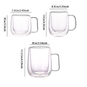 Tazza da Caffè Riutilizzabile in <span class=keywords><strong>Vetro</strong></span> Borosilicato a Doppia Parete con Manico da 250ml 350ml 450ml - Product Image 2
