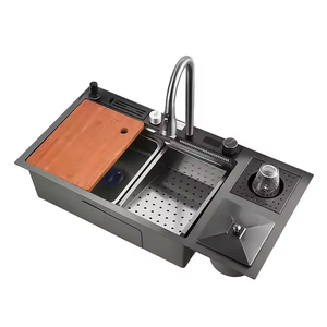 Évier <span class=keywords><strong>de</strong></span> <span class=keywords><strong>cuisine</strong></span> <span class=keywords><strong>noir</strong></span> à cuve unique <span class=keywords><strong>de</strong></span> luxe Cascade Smart Nano avec couvercle <span class=keywords><strong>de</strong></span> poubelle <span class=keywords><strong>2</strong></span> trous sans robinet - Product Image 1