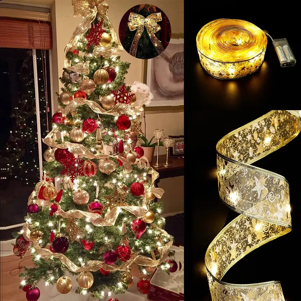 Cinta de luces Led para árbol de Navidad, cable de cobre de 10m, doble cinta brillante, cuerdas de hadas, Navidad, con luz led