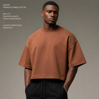 T-shirt vierge épais 280g pour homme, coupe oversize et carrée, effet délavé vintage, streetwear, impression personnalisée à la demande, en coton