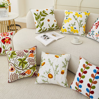 Housse de coussin carrée personnalisable, amovible et lavable, en toile brodée de style américain, pour canapé et salon