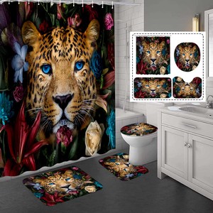 Rideau <span class=keywords><strong>de</strong></span> douche moderne en polyester imperméable avec impression 3D d'animaux <span class=keywords><strong>sauvages</strong></span> (Léopard, Guépard, Rose, Lion, Tigre) amusants et cool, avec lunettes <span class=keywords><strong>de</strong></span> soleil - Product Image 2