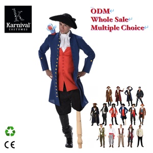 Manteau de marin français Long John Pirate bleu avec doublure rouge pour Halloween, Carnaval, Cosplay, Costume médiéval, <span class=keywords><strong>Renaissance</strong></span>, Kit de déguisement pour films et séries TV - Product Image 1