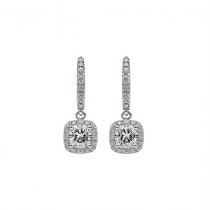 Boucles d'oreilles en or blanc E1809 avec diamants ronds taille brillant couleur D certifiés GIA, style classique pour femme, idéales pour un mariage - Product Image 1