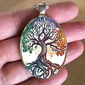 Collier pendentif en alliage de zinc et verre Life Tree - Product Image 4