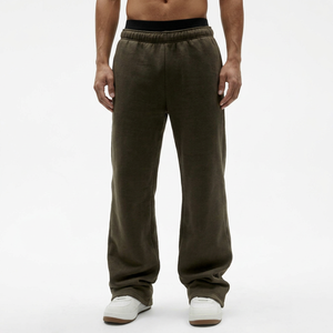 Portace Pantalon de survêtement en molleton vert olive pour homme, avec cordon de serrage, taille élastique, poches latérales, décontracté, pour l'automne, devant plat, léger - Product Image 1