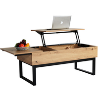 Table basse moderne en plastique avec plateau relevable, rangement dissimulé, étagère réglable, meubles de salon