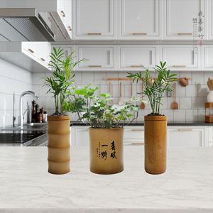 Bamboo Flower Pot Circular Desktop Vase Nordic Style Plant Container For Indoor Decoration - Product Image 4