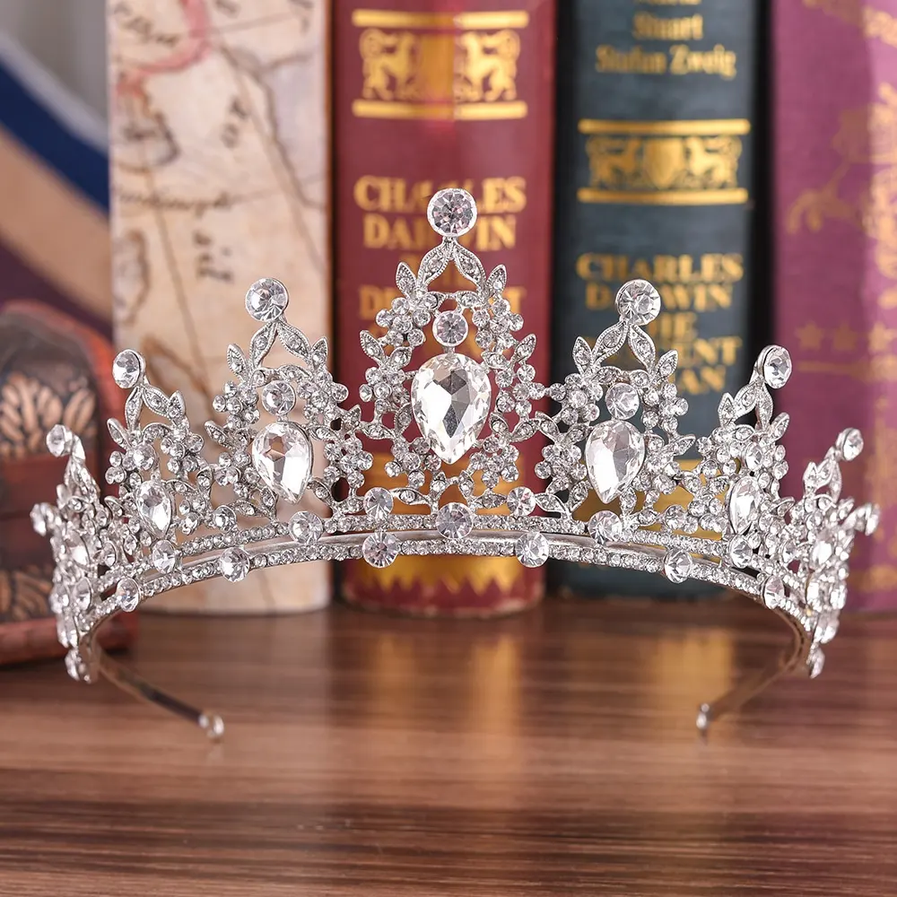 Genya White Crystal Crown Bridal Prom Wedding Tiara Rhinestones Princess Crown Bridal Hair Accessories 2024