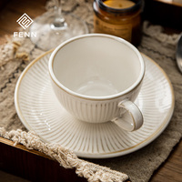 FENN ensemble de vaisselle en céramique Beige européen texturé doré assiettes en porcelaine bols tasses pour la maison et le restaurant ensemble de vaisselle