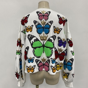 Felpe da Donna Personalizzate con Maniche Lunghe in Ciniglia e Paillettes a Forma di <span class=keywords><strong>Farfalla</strong></span>, Orlo Morbido Tagliato a Ram - Product Image 4