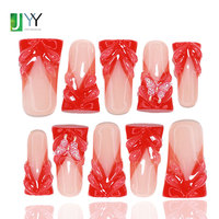 Faux ongles 3D en gel à presser, style French Tip, faits main, personnalisables, avec colle, faible MOQ, fabricant chinois, fournisseur d'ongles artificiels