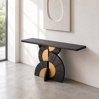 Table console artistique série Savannah 1,5 m en bois de frêne naturel, table d'entrée moderne rétro sculpturale, meuble de couloir