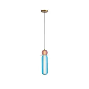 Modern Interior Decoration Lighting Restaurant Hotel Hanging Lights Colorful Copper Orange Blue Glass Balls Pendant Lamp