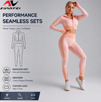 Ensembles de sport pour femmes en gros – Ensemble 3 pièces : legging taille haute, haut court et manches longues pour la gym