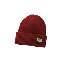 Gorro de Punto Acrílico 100% Personalizado, Elegante y Único, con Etiqueta de Cuero, Diseño de Letras Invernales, Unisex, Negro, Rojo Vino, para Viaje