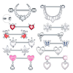 Perhiasan Cincin Puting Payudara Baja Medis Seksi Baru Grosir, Baja Anti Karat Kristal Zirkon 14G Y2K - Product Image 1