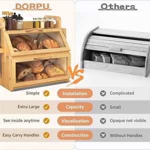 Boîte à pain en bambou, grande, à double couche, en bois massif, avec poignées et couvercle, pour le rangement dans la cuisine - Product Image 3