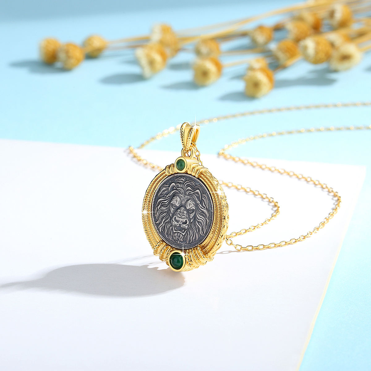 复古黄金饰品制造商男士父亲礼品批发银狮子头鹰动物5D 18k黄金吊坠| Alibaba.com