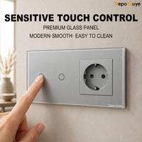 Interrupteur tactile 4 voies avec 2 ports USB Type-C, panneau en verre étanche, prise murale pour usage industriel et domestique