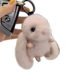 Nouveau mignon moelleux lapin fourrure Pompon porte-clés doux lapin sac pendentif pour Couples coloré voiture porte-clés bijoux cadeau - Product Image 3
