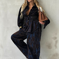 Nouvelle Collection Automne 2026 : Ensemble en Jean Imprimé Abstrait avec Ceinture, Veste et Pantalon en Denim Color Block pour Femme