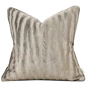 Nordic Grey Geometric Striped Leave Embossed Custom Luxury Cushion Cover Home Decor Pillows with Piping