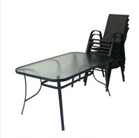 Table à manger d'extérieur en acier et 6 chaises empilables ensemble de meubles bistro de jardin avec parasol