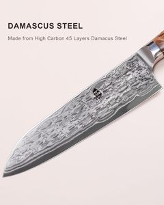 TUO <span class=keywords><strong>Kitchen</strong></span> <span class=keywords><strong>Pro</strong></span> Chef AUS-10 japonais Damas acier 45 couches 7 pouces couteau Santoku avec résine + manche en bois - Product Image 5