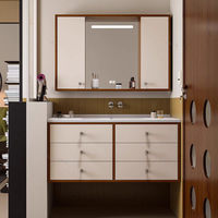 Nouvelle combinaison de meubles de salle de bain de style américain avec lavabo en céramique, miroir pliant Feng Shui, miroir intelligent mural pour hôtel et villa
