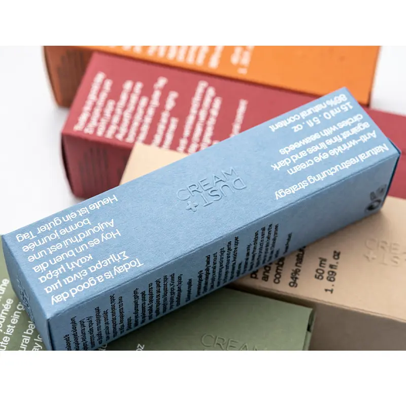 Custom Logo Gevouwen Cosmetische Doos Recyclebare Beauty Card Box Verpakking Met Embossing Matte Laminering Lakken