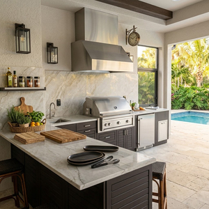 Isla de Cocina Exterior Multifuncional <span class=keywords><strong>con</strong></span> Parrilla para Asar, Certificada por la CE, Impermeable, de Acero Inoxidable SS316, <span class=keywords><strong>con</strong></span> Gabinete para Cocina Exterior - Product Image 2
